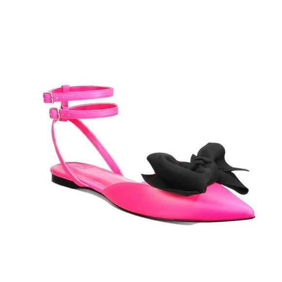⭕️ AAJ By Aminah Hot Pink Sudana Bow Strap Flats - Picture 1 of 8